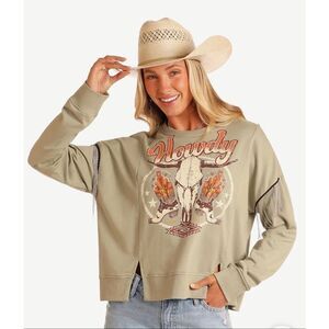Rock & Roll Denim Chain fringe HOWDY cowgirl pullover L/S shirt top Sz XS